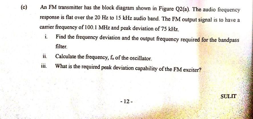 C An Fm Transmitter Has The Block Diagram Shown In Figure Q2 A The Audio Frequency Response Is Flat Over The 20 Hz T 1
