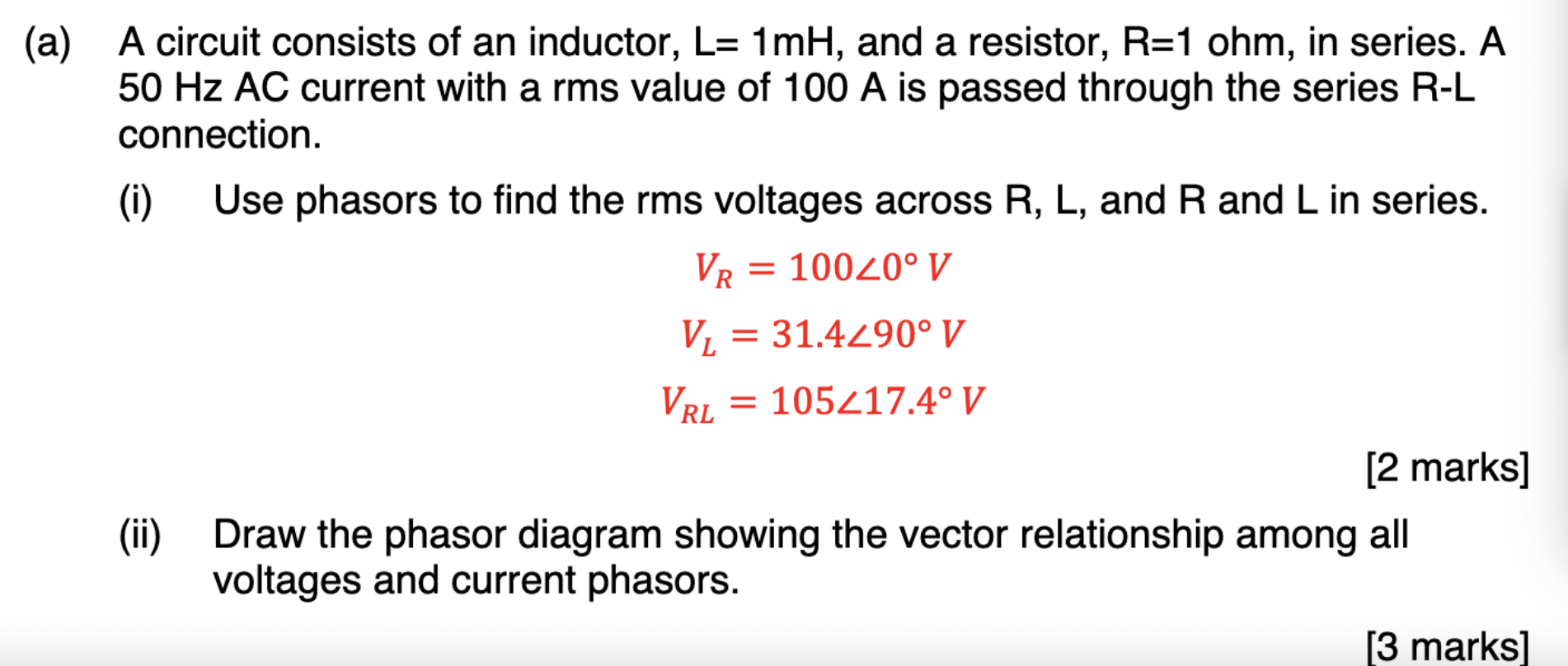 A A Circuit Consists Of An Inductor L 1mh And A Resistor R 1 Ohm In Series A 50 Hz Ac Current With A Rms Value O 1