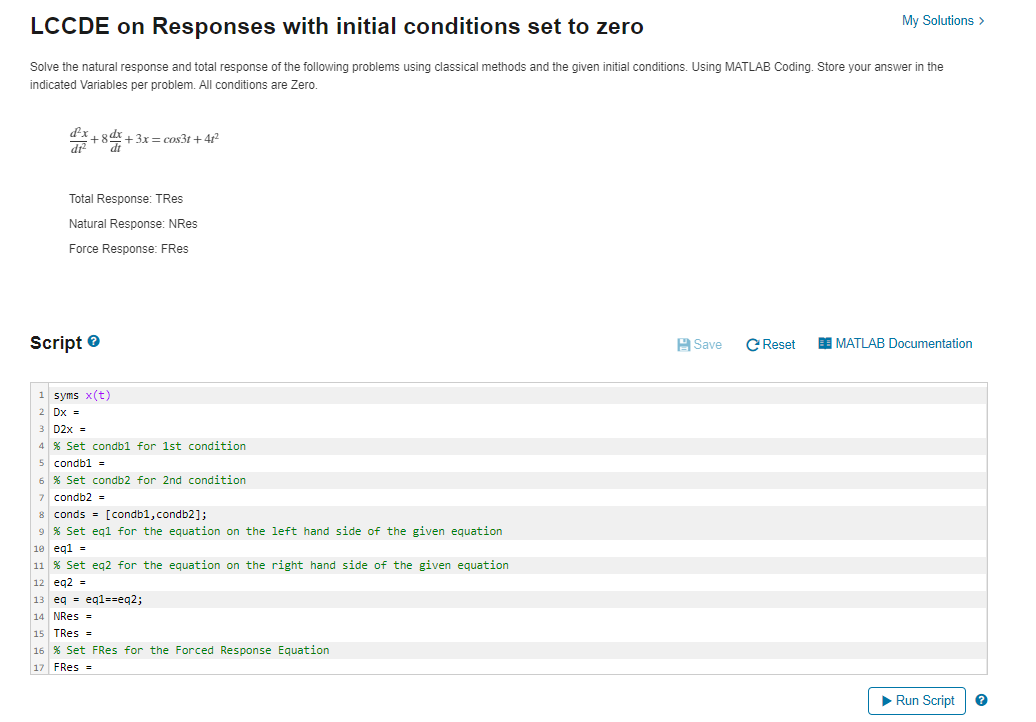 Lccde On Responses With Initial Conditions Set To Zero Solve The Natural Response And Total Response Of The Following Pr 1
