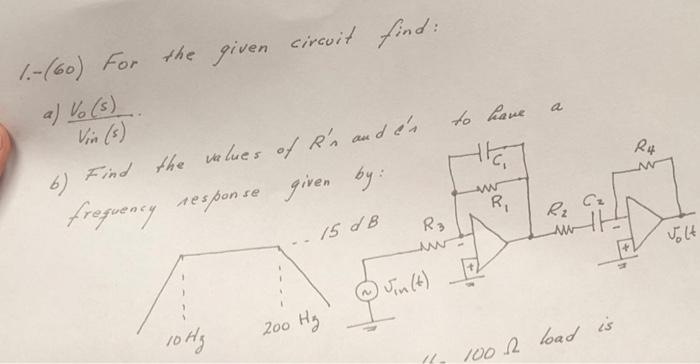 1 60 For The Given Circuit Find A Vo S Vin 5 6 Find The Values Of R N And Es Frequency Response Given By 15 1