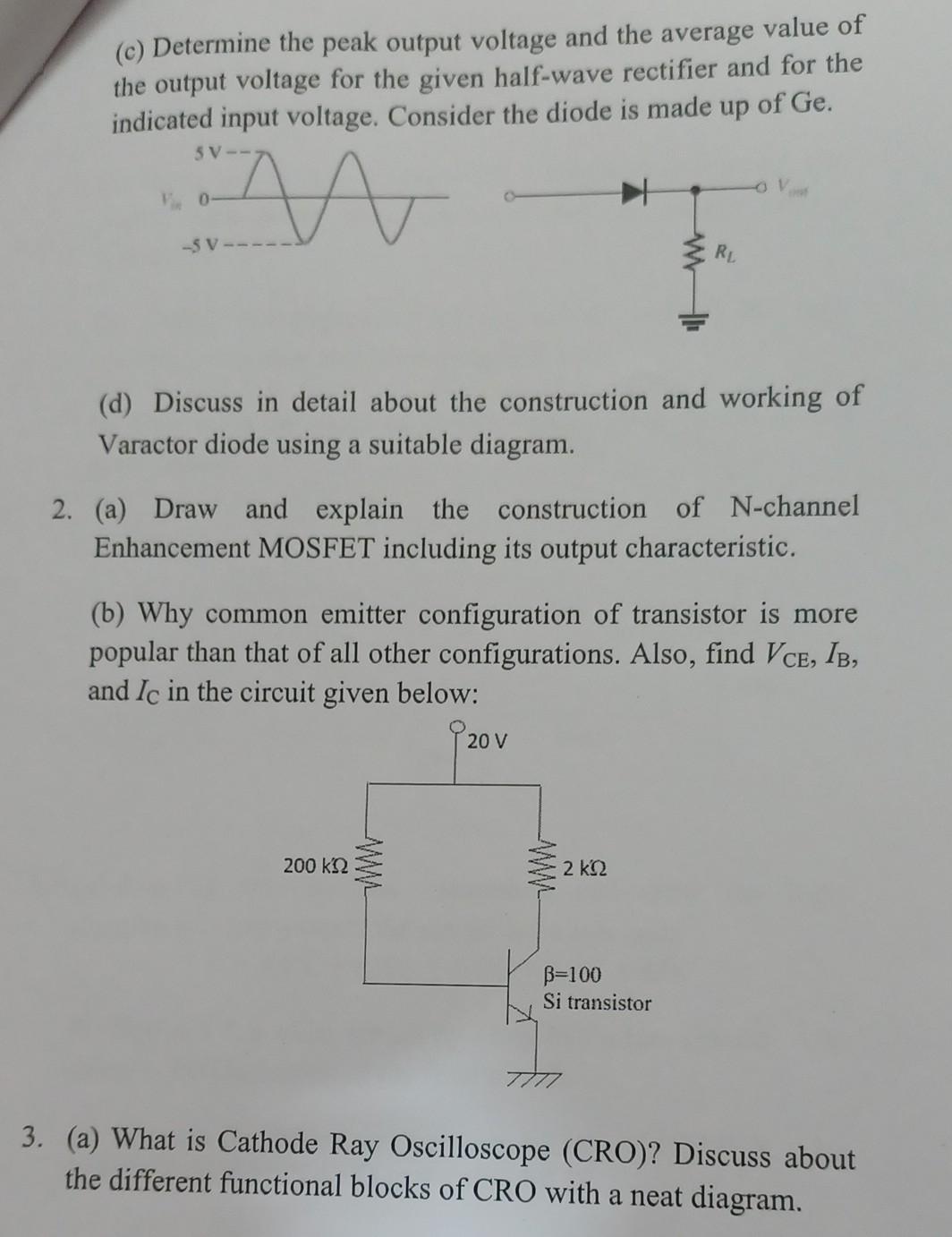 C Determine The Peak Output Voltage And The Average Value Of The Output Voltage For The Given Half Wave Rectifier And 1