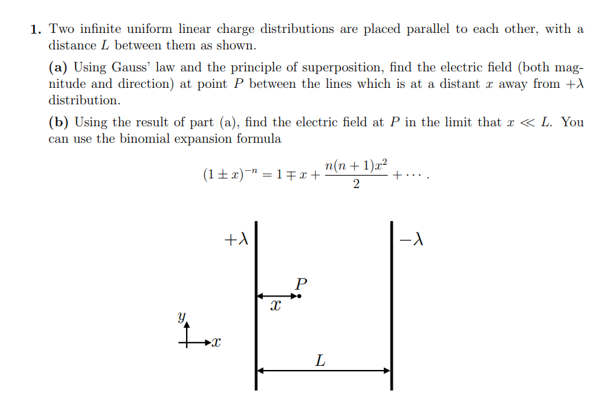 1 Two Infinite Uniform Linear Charge Distributions Are Placed Parallel To Each Other With A Distance L Between Them As 1