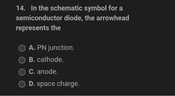14 In The Schematic Symbol For A Semiconductor Diode The Arrowhead Represents The A Pn Junction B Cathode C Anode 1