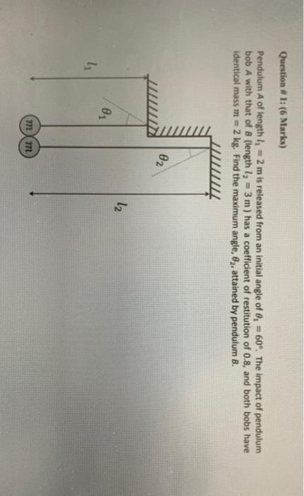 Question 1 6 Marks Pendulum A Of Length L 2 M Is Released From An Initial Angle Of 0 60 The Impact Of Pendul 1