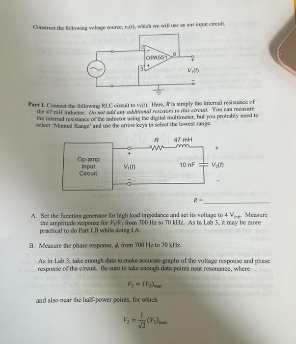 Construct The Following Voltage Source Vi Which We Will Use As Our Input Circuit Op Amp Input Circuit V 1 O Opa55 1