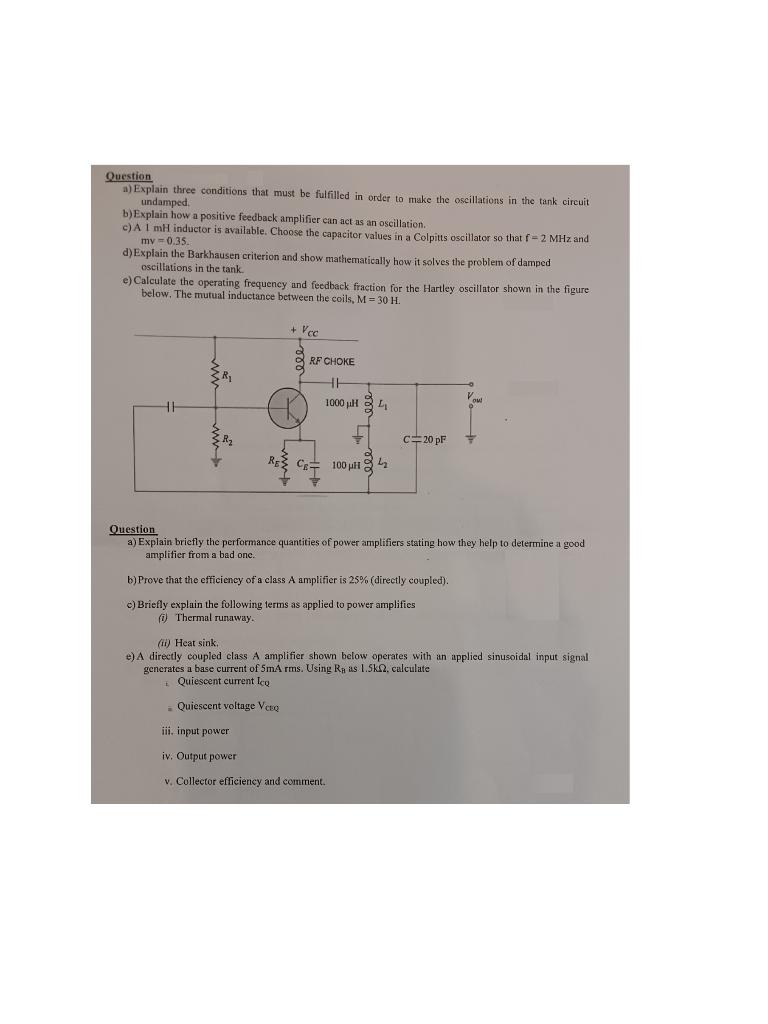 Question A Explain Three Conditions That Must Be Fulfilled In Order To Make The Oscillations In The Tank Circuit Undamp 1