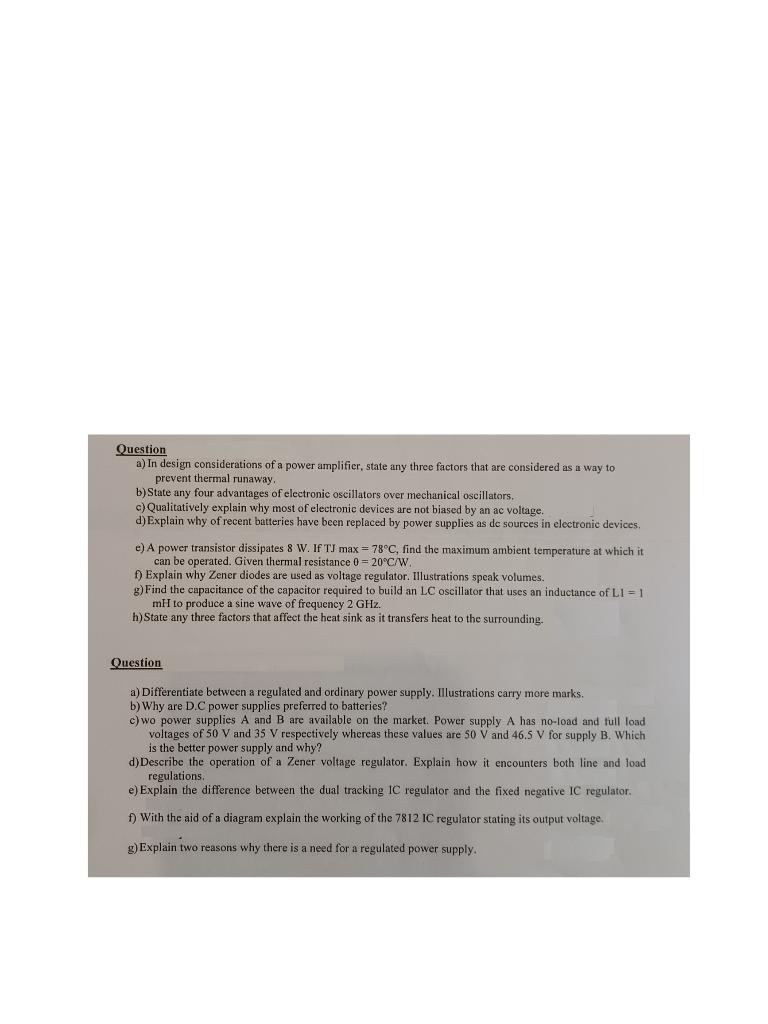 Question A In Design Considerations Of A Power Amplifier State Any Three Factors That Are Considered As A Way To Preve 1