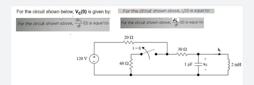 For The Circuit Shown Below Vc 0 Is Given By Dvc Dt For The Circuit Shown Above 0 Is Equal To 120 V For The Circu 1