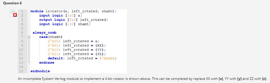 Question 6 2244tosawnt X 2 Hahaha 6 7 8 9 10 11 12 13 14 Module Lrotator A Left Rotated Shamt Input Logic 3 01 A 1