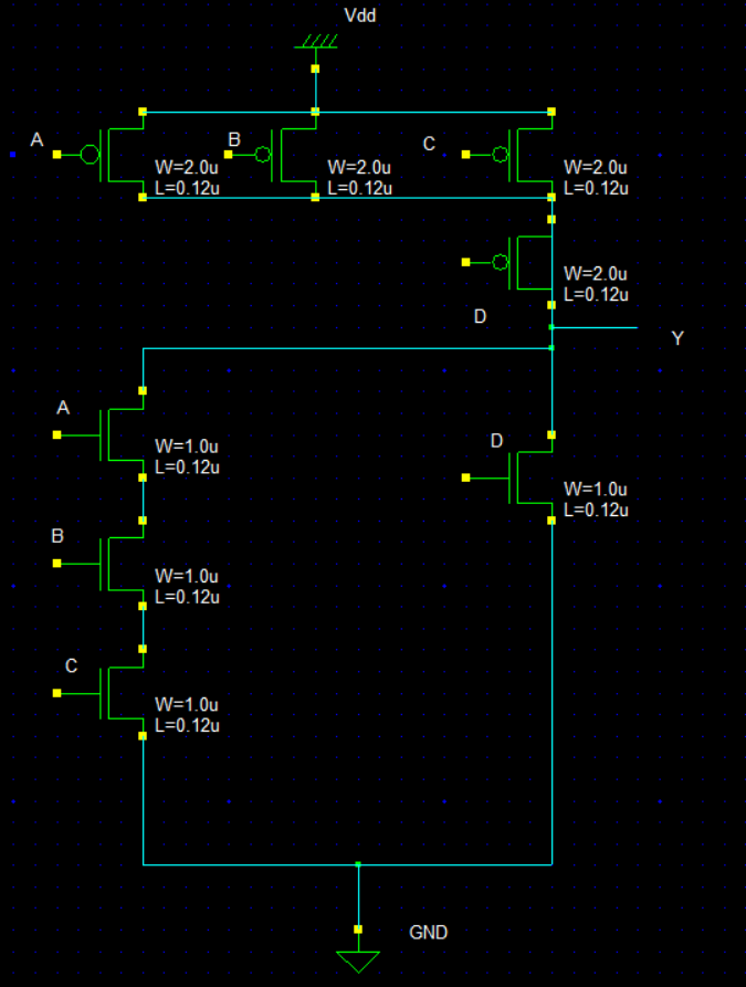 A A B C W 2 0u L 0 12u W 1 0u L 0 12u W 1 0u L 0 12u W 1 0u L 0 12u B Vdd W 2 0u L 0 12u C Gnd D D W 2 0u L 0 12u W 2 0u 1