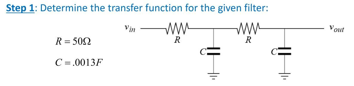 Step 1 Determine The Transfer Function For The Given Filter Vin Www R R 509 C 0013f Www R Vout 1