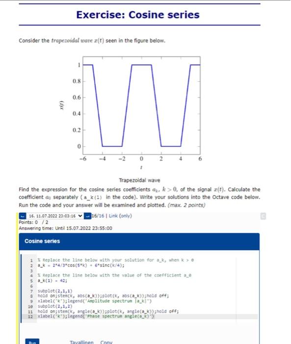 Consider The Trapezoidal Wave R T Seen In The Figure Below X 1 Exercise Cosine Series 0 8 0 6 0 4 0 2 16 11 07 2022 1