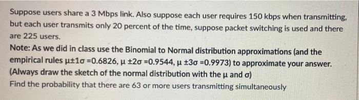 Suppose Users Share A 3 Mbps Link Also Suppose Each User Requires 150 Kbps When Transmitting But Each User Transmits O 2