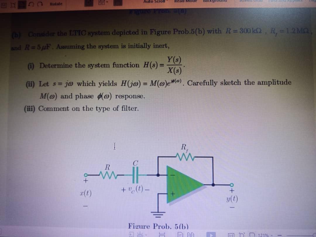 Rotate Auto Scroll Read Mode Background Gure Prob B Consider The Ltic System Depicted In Figure Prob 5 B With R 300k 1