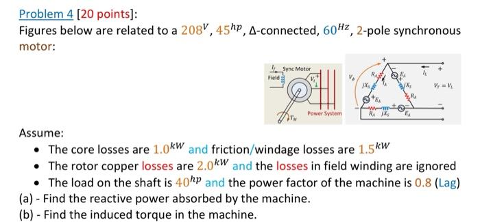 Problem 4 20 Points Figures Below Are Related To A 208v 45hp A Connected 60hz 2 Pole Synchronous Motor Field Syn 1