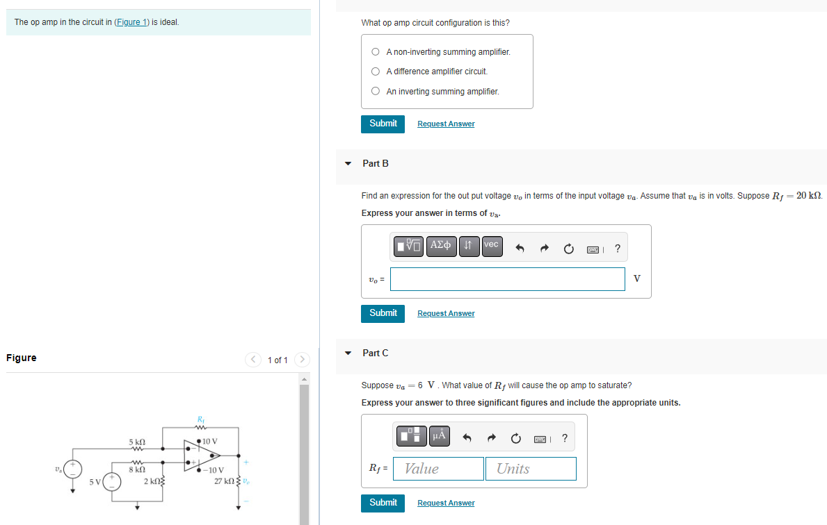 The Op Amp In The Circuit In Is Ideal What Op Amp Circuit Configuration Is This A Non Inverting Summing Amplifier A 1