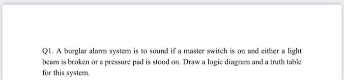 Q1 A Burglar Alarm System Is To Sound If A Master Switch Is On And Either A Light Beam Is Broken Or A Pressure Pad Is S 1