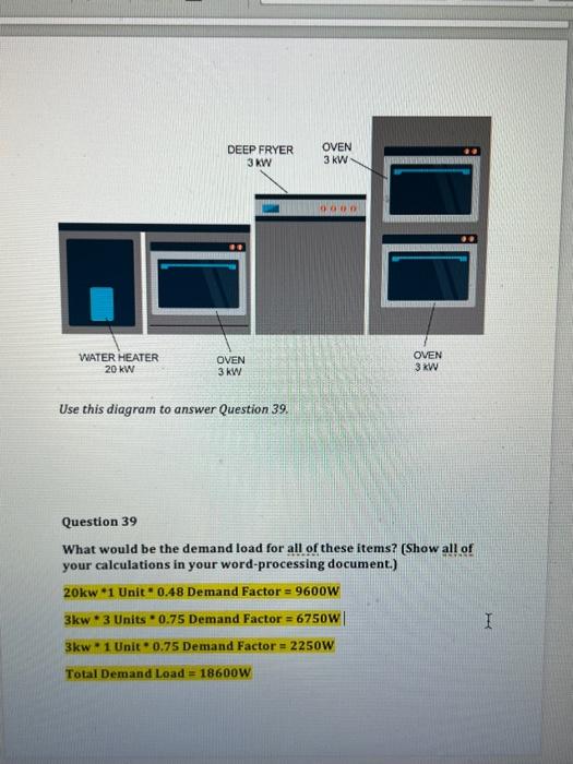 Water Heater 20 Kw Deep Fryer 3 Kw Oven 3 Kw Use This Diagram To Answer Question 39 Oven 3 Kw Oven 3 Kw Question 39 Wha 1