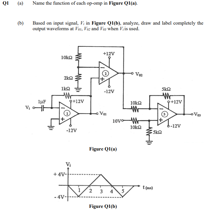 Q1 A B Name The Function Of Each Op Omp In Figure Q1 A Based On Input Signal V In Figure Q1 B Analyze Draw An 1