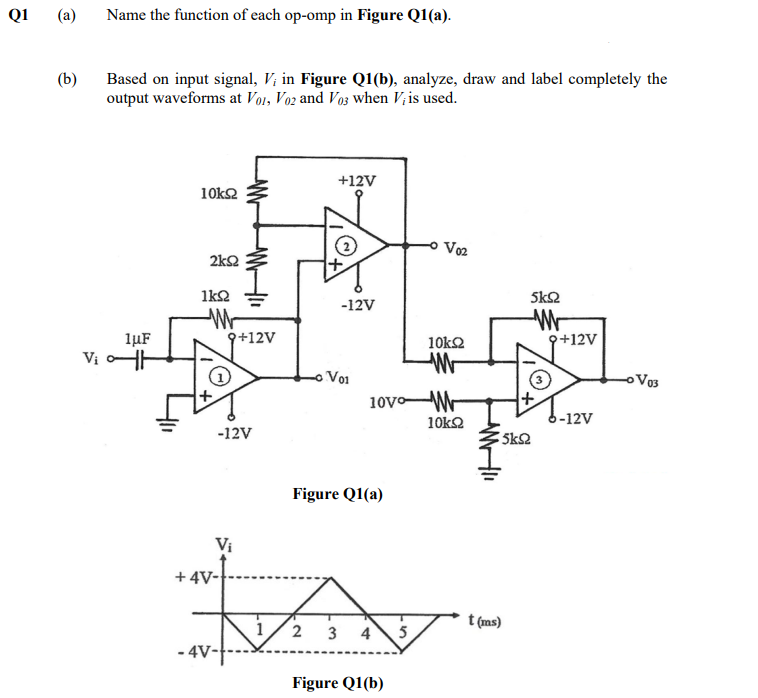 Q1 A B Name The Function Of Each Op Omp In Figure Q1 A Based On Input Signal V In Figure Q1 B Analyze Draw An 1