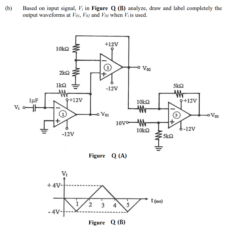 B Based On Input Signal V In Figure Q B Analyze Draw And Label Completely The Output Waveforms At Vo1 Vo2 And V0 1