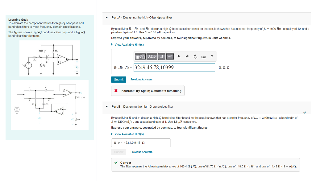 Learning Goal To Calculate The Component Values For High Q Bandpass And Bandreject Filters To Meet Frequency Domain Spe 1