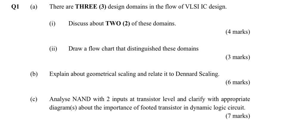 Q1 A B C There Are Three 3 Design Domains In The Flow Of Vlsi Ic Design I Ii Discuss About Two 2 Of These 1