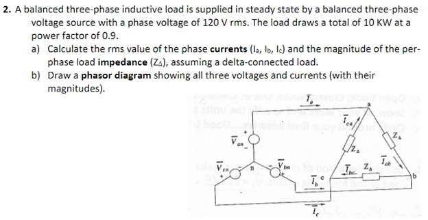 2 A Balanced Three Phase Inductive Load Is Supplied In Steady State By A Balanced Three Phase Voltage Source With A Pha 1