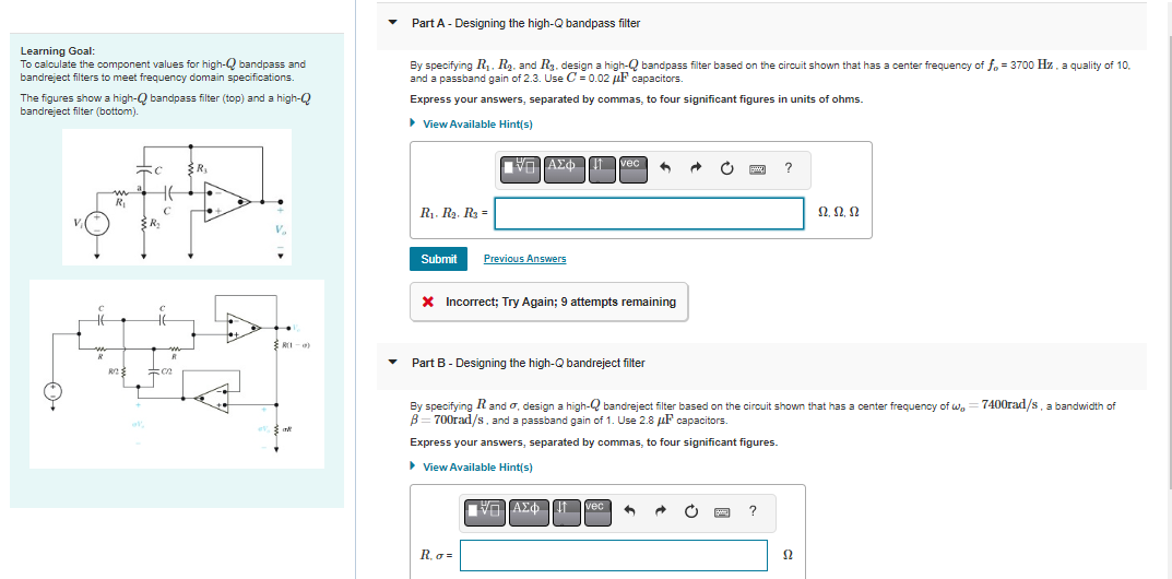 Learning Goal To Calculate The Component Values For High Q Bandpass And Bandreject Filters To Meet Frequency Domain Spe 1