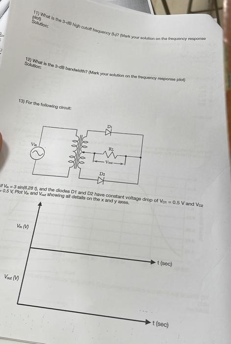 11 What Is The 3 Db High Cutoff Frequency 50 Mark Your Solution On The Frequency Response Plot Solution 12 What I 1