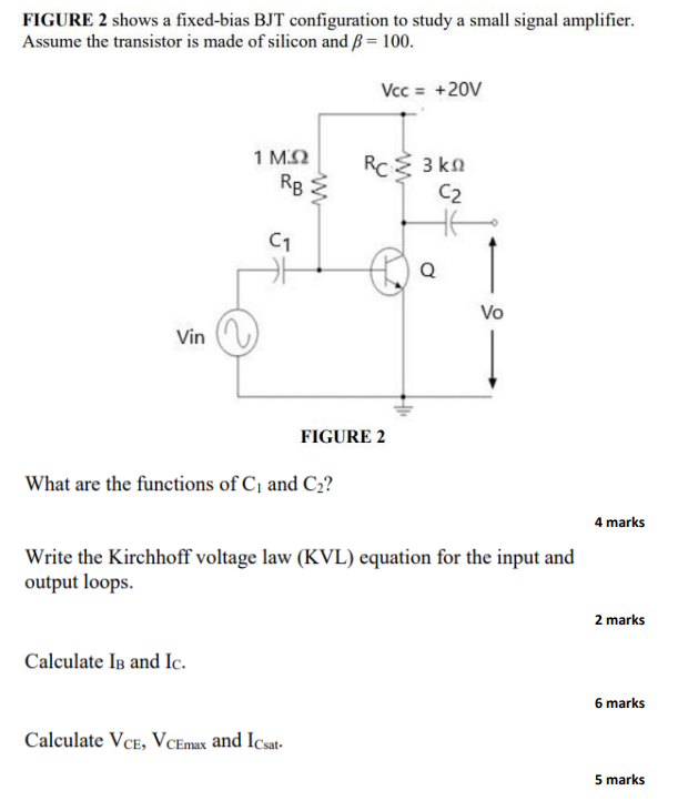 Figure 2 Shows A Fixed Bias Bjt Configuration To Study A Small Signal Amplifier Assume The Transistor Is Made Of Silico 1
