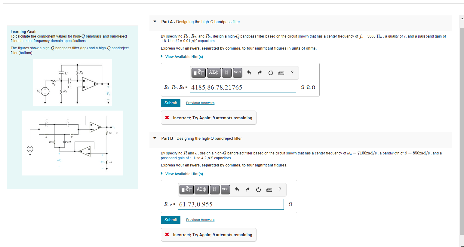 Learning Goal To Calculate The Component Values For High Q Bandpass And Bandreject Filters To Meet Frequency Domain Spe 1