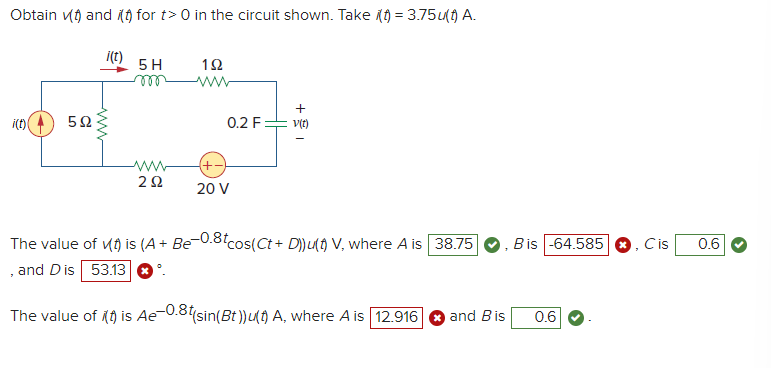 Obtain And T For T 0 In The Circuit Shown Take T 3 75u T A I T 592 I T 5 H M 292 192 Www 0 2 F 20 V V 1