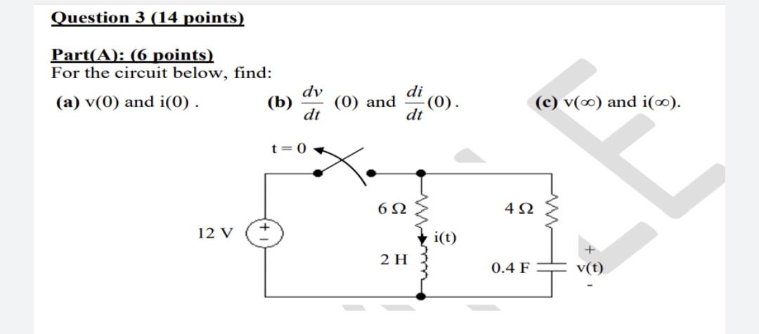 20u T V 10 W I 10 B Di And Di C Vc And I 00 1 4f 40 W I For The Circuit Shown Above Calculate A V 0 I 2
