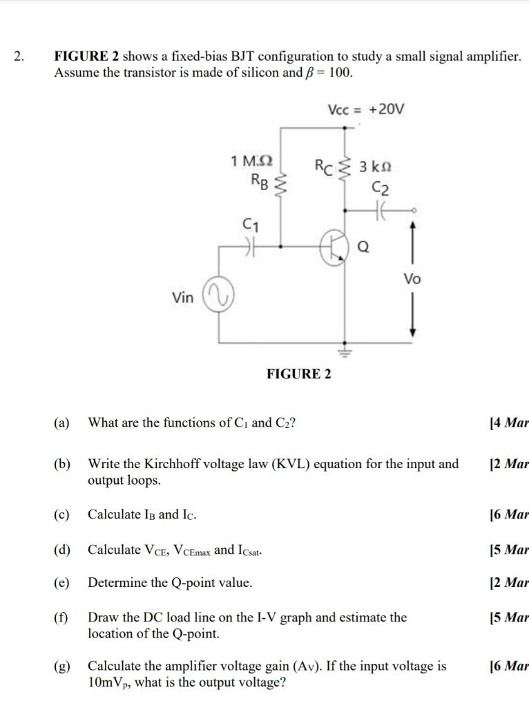 2 Figure 2 Shows A Fixed Bias Bjt Configuration To Study A Small Signal Amplifier Assume The Transistor Is Made Of Sil 1