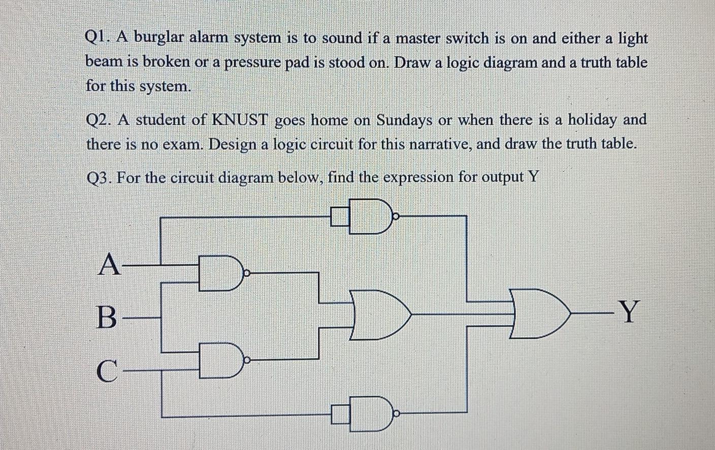 Q1 A Burglar Alarm System Is To Sound If A Master Switch Is On And Either A Light Beam Is Broken Or A Pressure Pad Is S 1