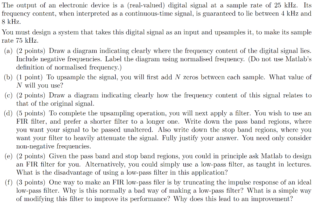 The Output Of An Electronic Device Is A Real Valued Digital Signal At A Sample Rate Of 25 Khz Lts Frequency Content 1