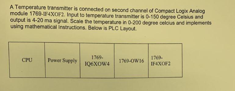 A Temperature Transmitter Is Connected On Second Channel Of Compact Logix Analog Module 1769 If4xof2 Input To Temperatu 1