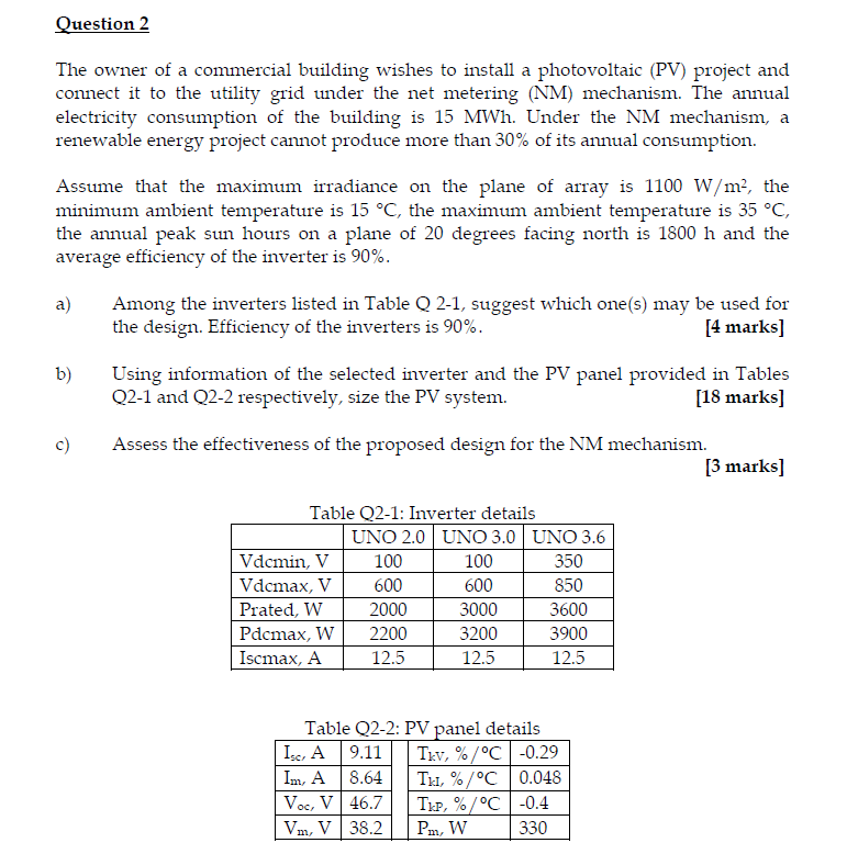 The Owner Of A Commercial Building Wishes To Install A Photovoltaic Pv Project And Connect It To The Utility Grid Unde 1