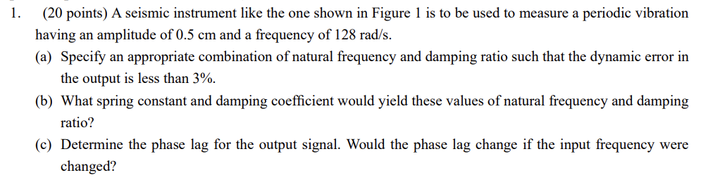 1 20 Points A Seismic Instrument Like The One Shown In Figure 1 Is To Be Used To Measure A Periodic Vibration Having 1