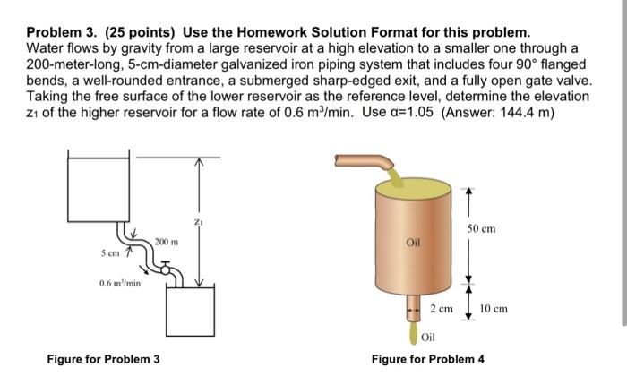 Problem 3 25 Points Use The Homework Solution Format For This Problem Water Flows By Gravity From A Large Reservoir 1