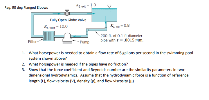 Reg 90 Deg Flanged Elbows Filter Kl Exit 1 0 Fully Open Globe Valve Kl Filter 12 0 Pump Kl Ent 0 8 200 Ft Of 0 1