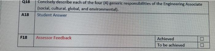 Q18 A18 F18 Concisely Describe Each Of The Four 4 Generic Responsibilities Of The Engineering Associate Social Cultu 1