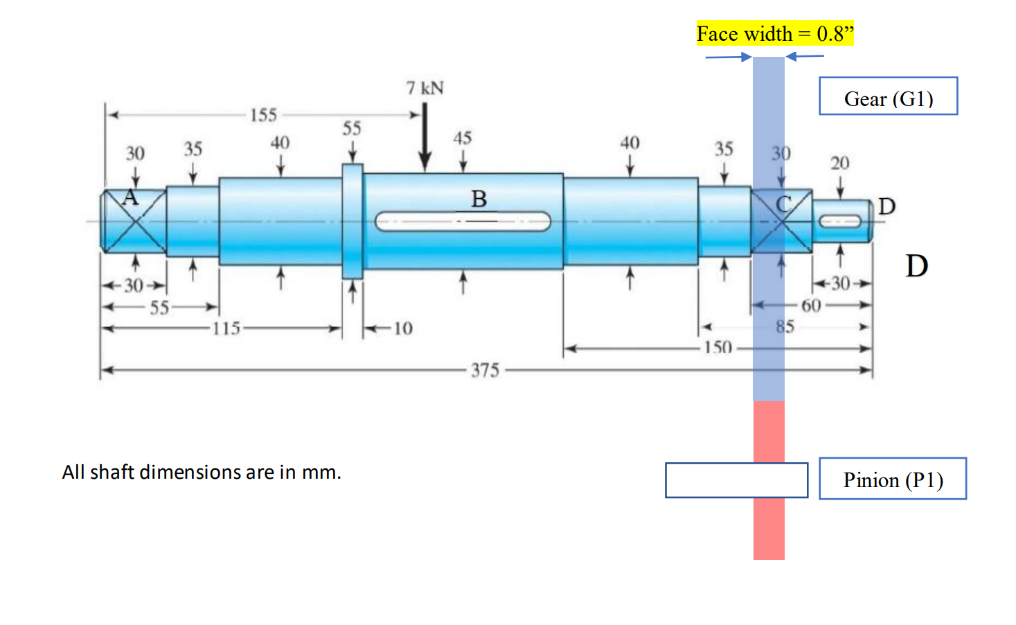 The Shaft Shown Is Driven By A Pinion And Drives A Gear At C The Shaft Is Supported By Bearings At B And D Gear G1 Has 1