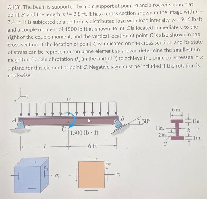 Q1 3 The Beam Is Supported By A Pin Support At Point A And A Rocker Support At Point B And The Length Is 2 8 Ft I 1