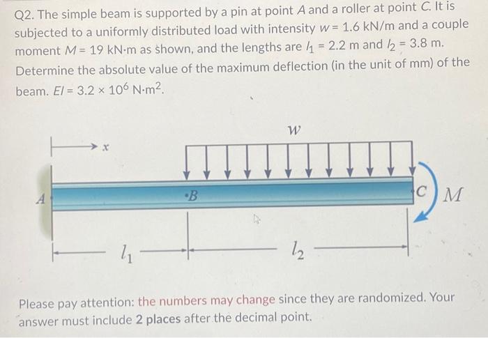 Q2 The Simple Beam Is Supported By A Pin At Point A And A Roller At Point C It Is Subjected To A Uniformly Distributed 1