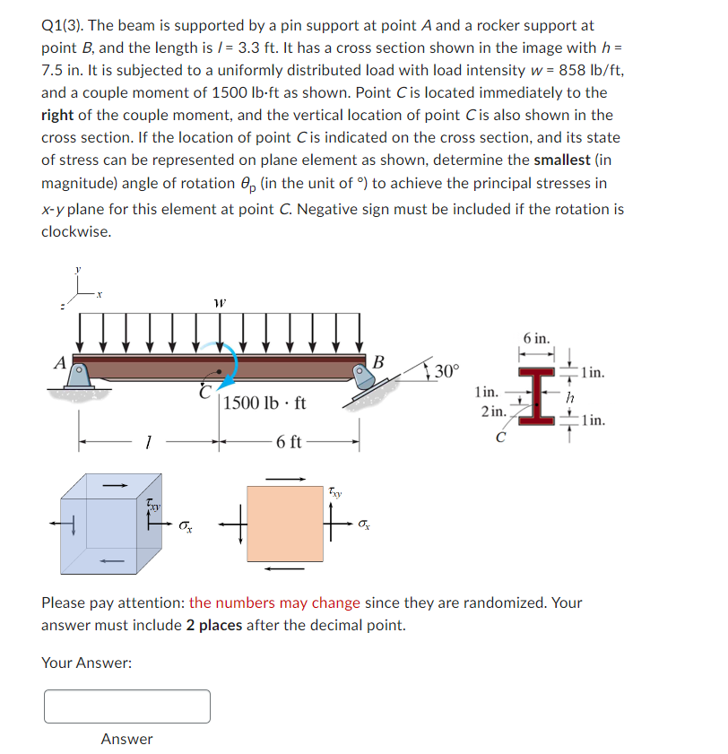 Q1 3 The Beam Is Supported By A Pin Support At Point A And A Rocker Support At Point B And The Length Is 3 3 Ft I 1