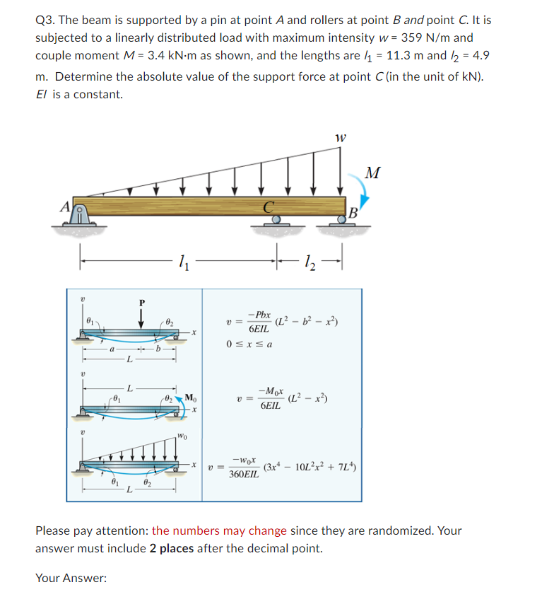 Q3 The Beam Is Supported By A Pin At Point A And Rollers At Point B And Point C It Is Subjected To A Linearly Distribu 1