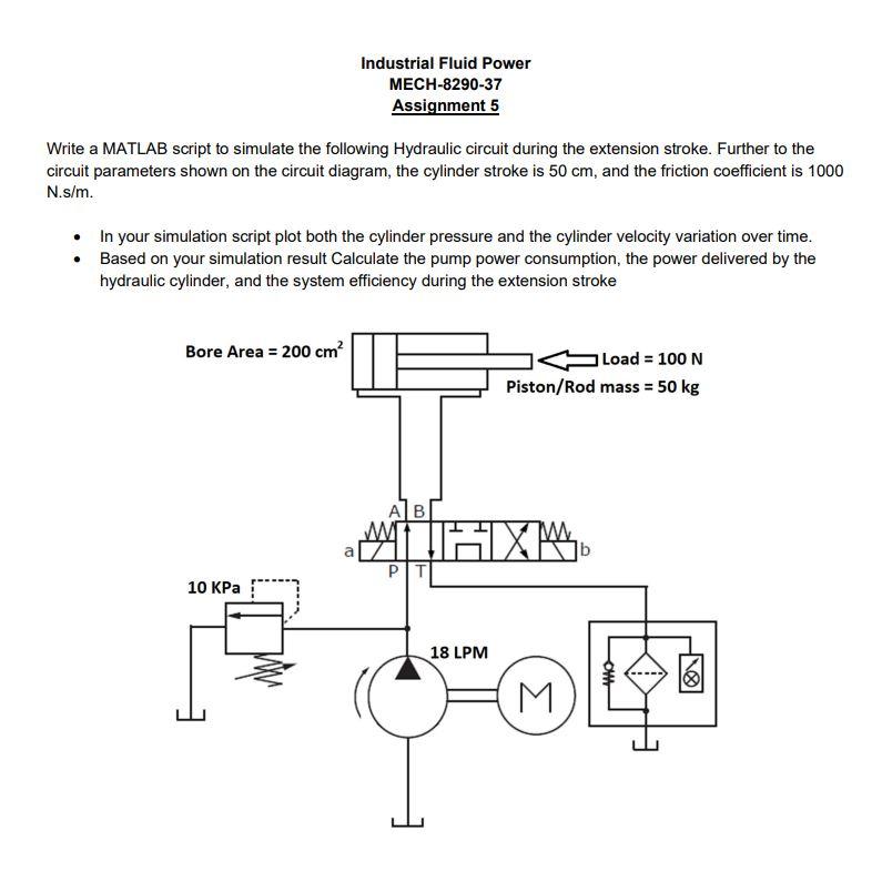 Write A Matlab Script To Simulate The Following Hydraulic Circuit During The Extension Stroke Further To The Circuit Pa 1