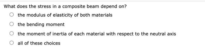 What Does The Stress In A Composite Beam Depend On The Modulus Of Elasticity Of Both Materials The Bending Moment The M 1